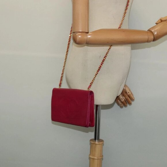 CHANEL Chain Wallet Grained Calf Skin Pink Gold CC Auth bs28262 - Picture 1 of 14